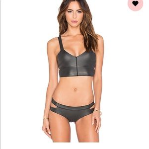Black leather swimsuit bikini Mikho
